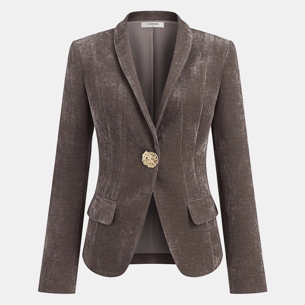 NWOT Brown Velvet Blazer Gold Button